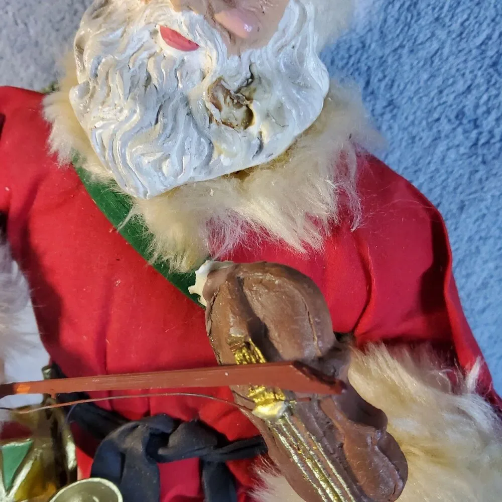 Vintage Santa Claus Figurine Playing Violin Fiddle Toy Sack Philippines **FLAW**